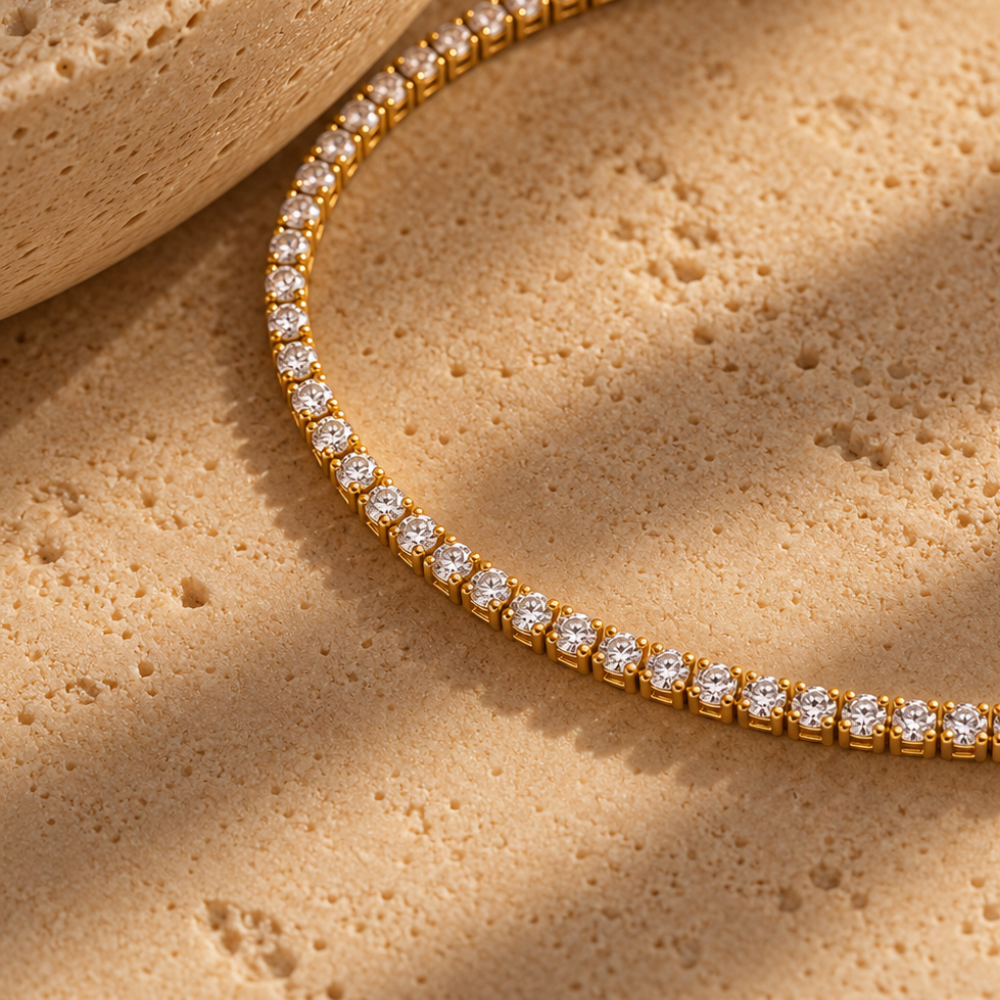 Mococo Fine 9ct Yellow Gold Zirconia Tennis Bracelet