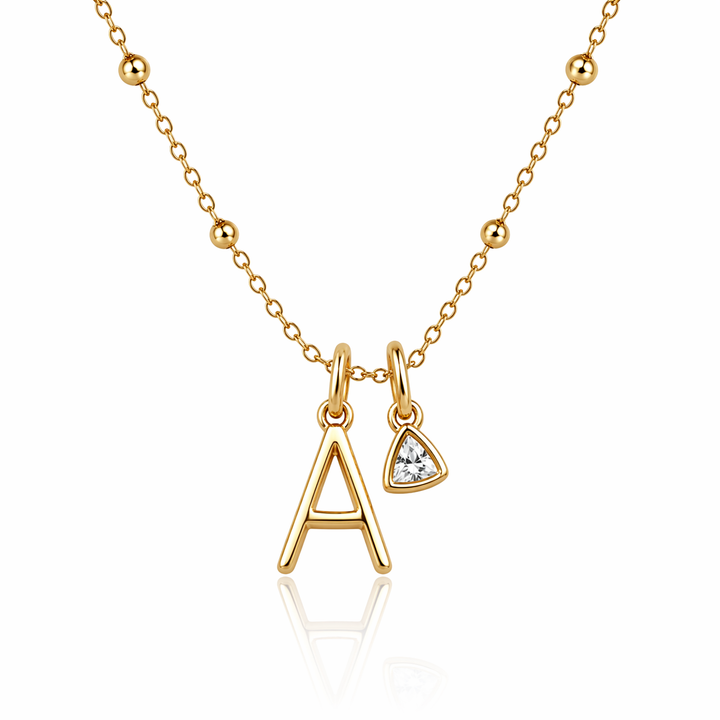Mococo Gold Personalised Birthstone &amp; Initial Necklace