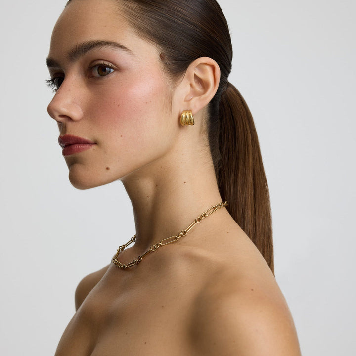 Naky Ribbed Small Hoop Earrings Modern Textured Finish
