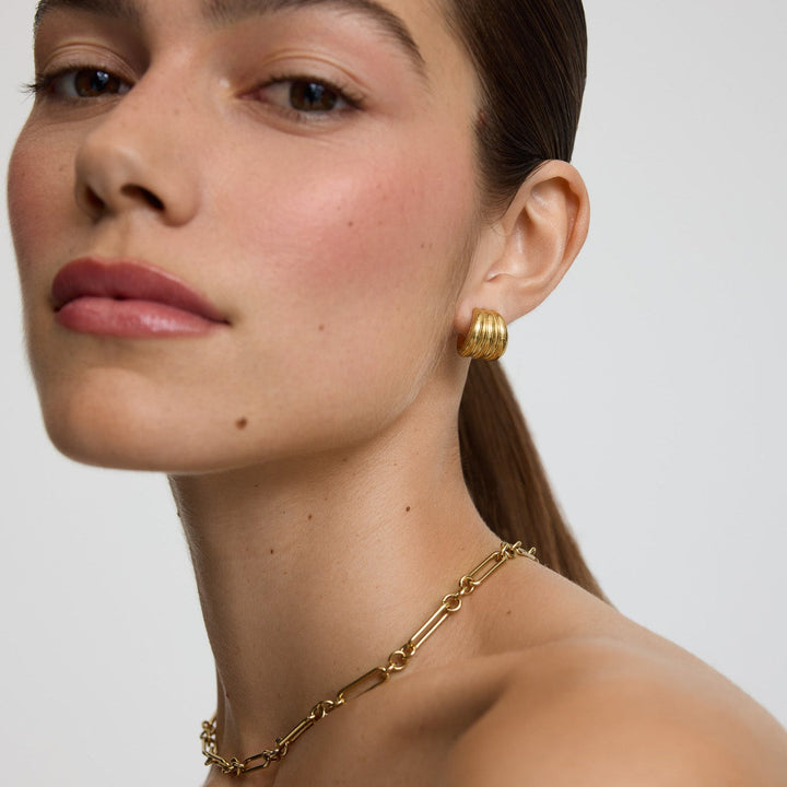 Naky Ribbed Small Hoop Earrings Modern Textured Finish