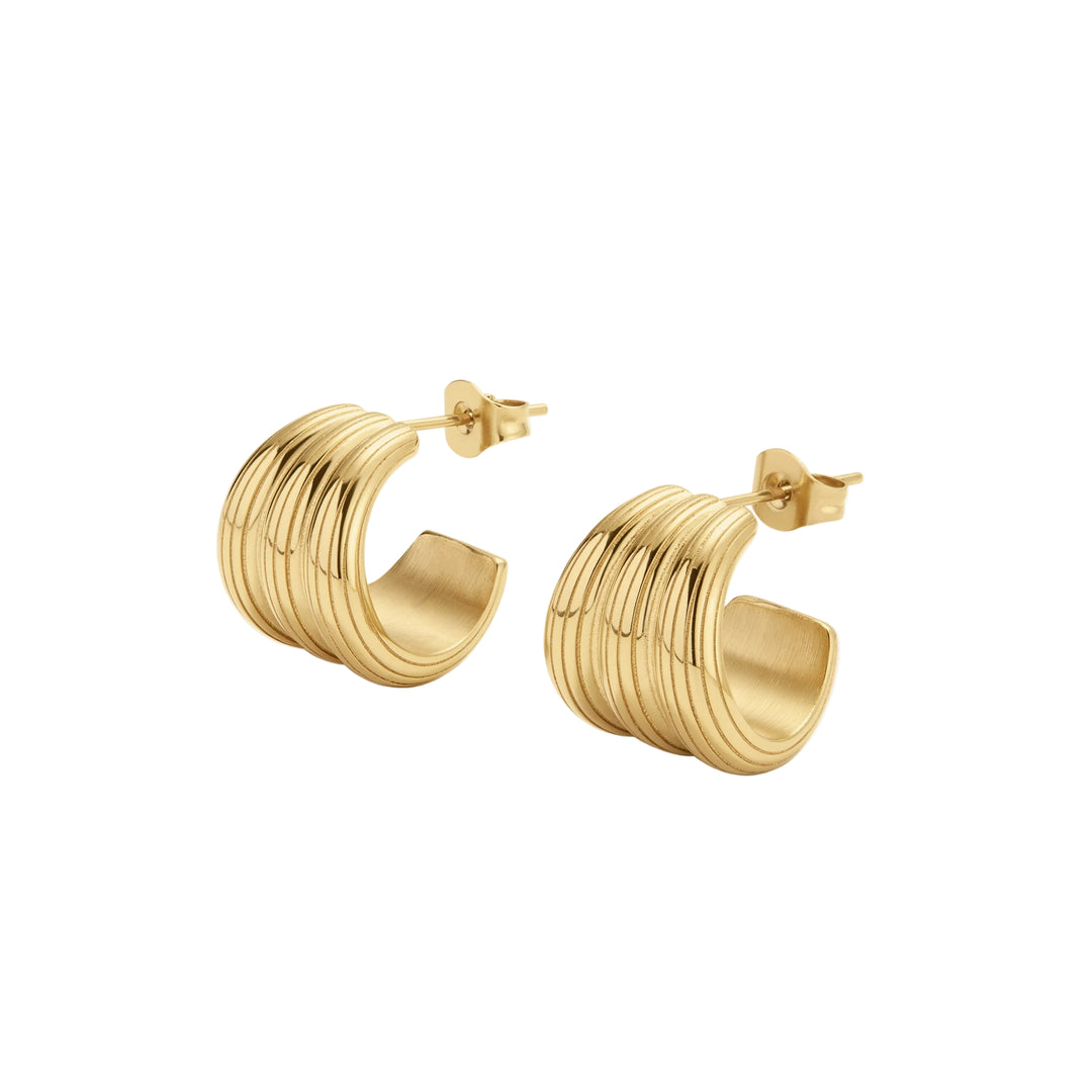 Naky Ribbed Small Hoop Earrings Modern Textured Finish