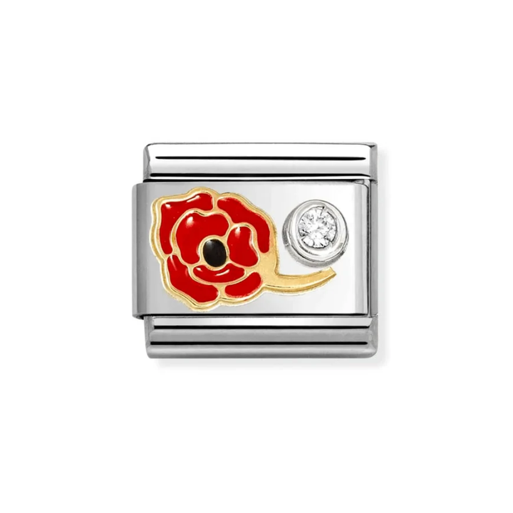 Nomination Classic Gold CZ Poppy Red Charm