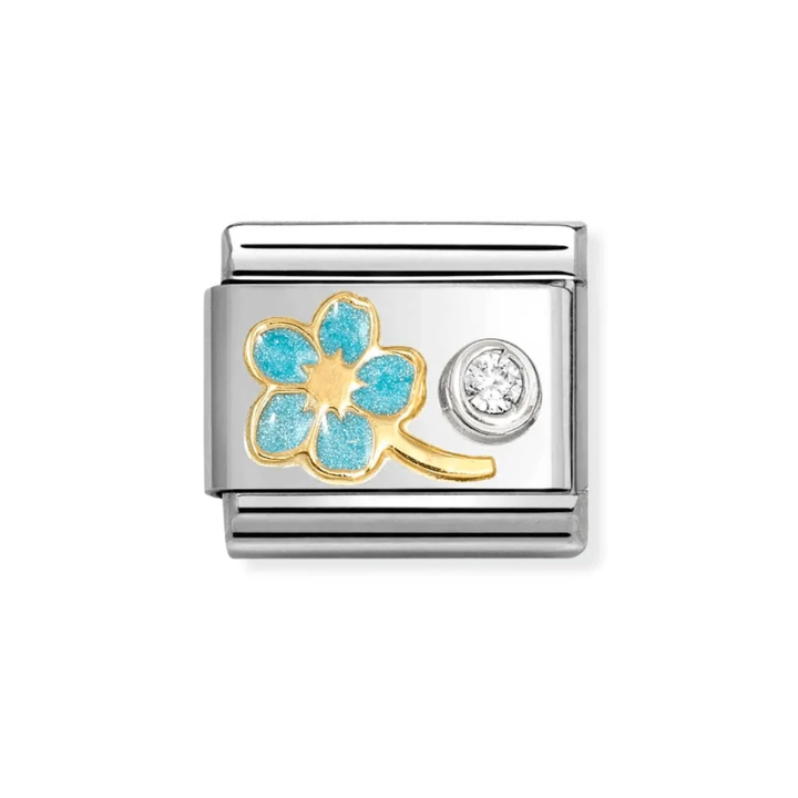Nomination Classic Gold CZ Forget-Me-Not Flower Light Blue Charm