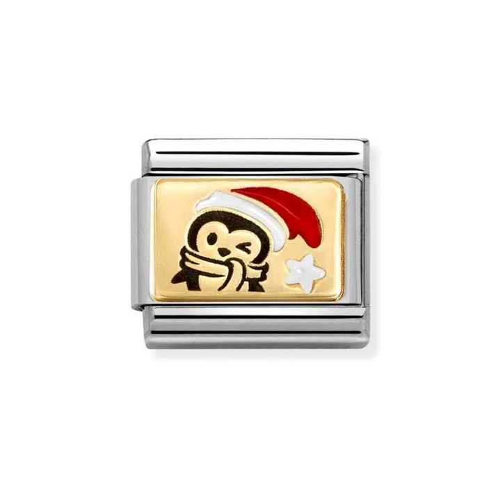 Nomination Classic Gold Penguin with Santa Hat Charm