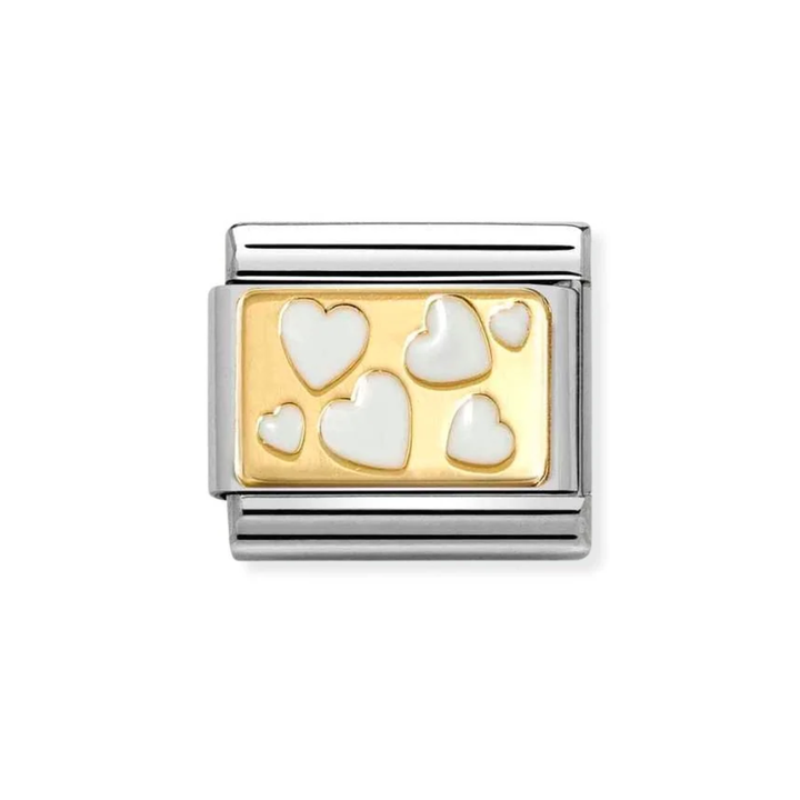 Nomination Classic Gold White Hearts Charm