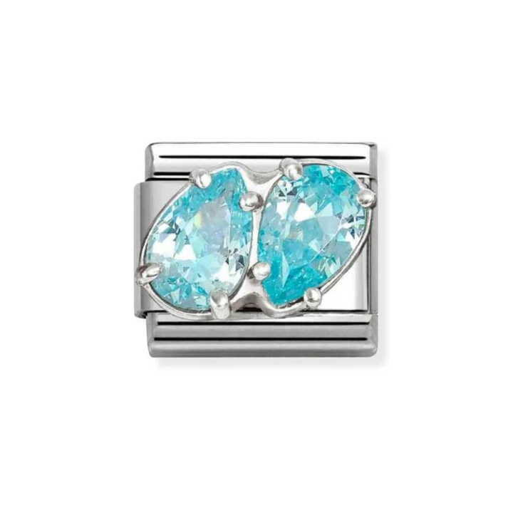Nomination Silver and Light Blue  Classic Love , CZ and Double Drops Charm