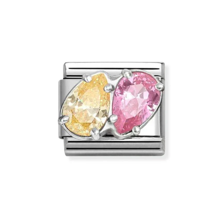 Nomination Silver and Yellow Pink  Classic Love , CZ and Double Drops Charm