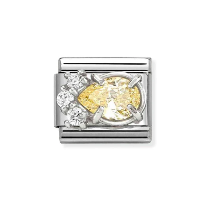 Nomination Silver and Yellow  Classic Love , CZ and Drop Charm