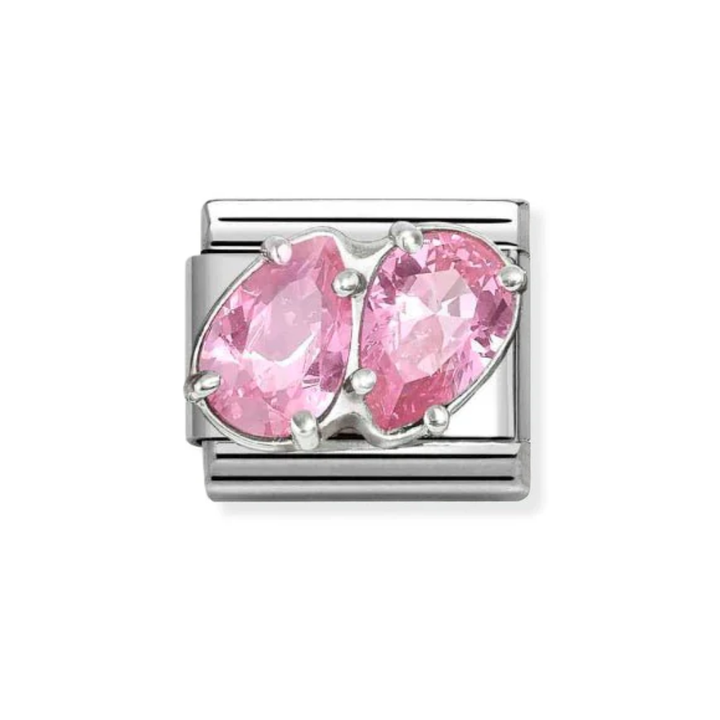 Nomination Silver and Pink  Classic Love , CZ and Double Drops Charm