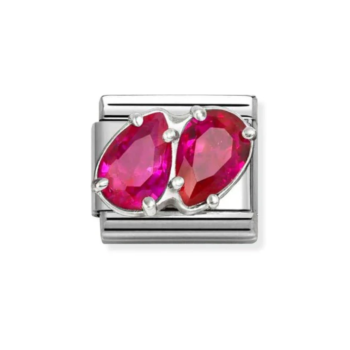 Nomination Silver and Red  Classic Love , CZ and Double Drops Charm