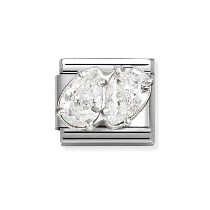 Nomination Silver and White  Classic Love , CZ and Double Drops Charm