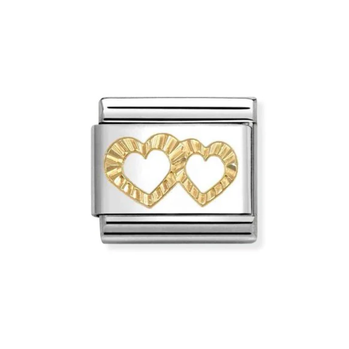 Nomination Gold  Classic Symbols  Diamond Double Hearts Profile Charm