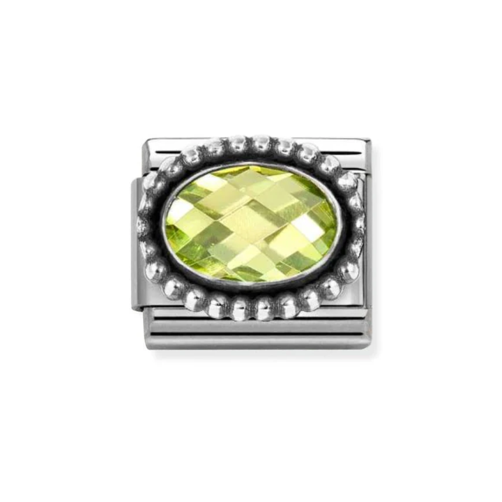 Nomination Classic Silver CZ Light Green Oval Beaded Charm