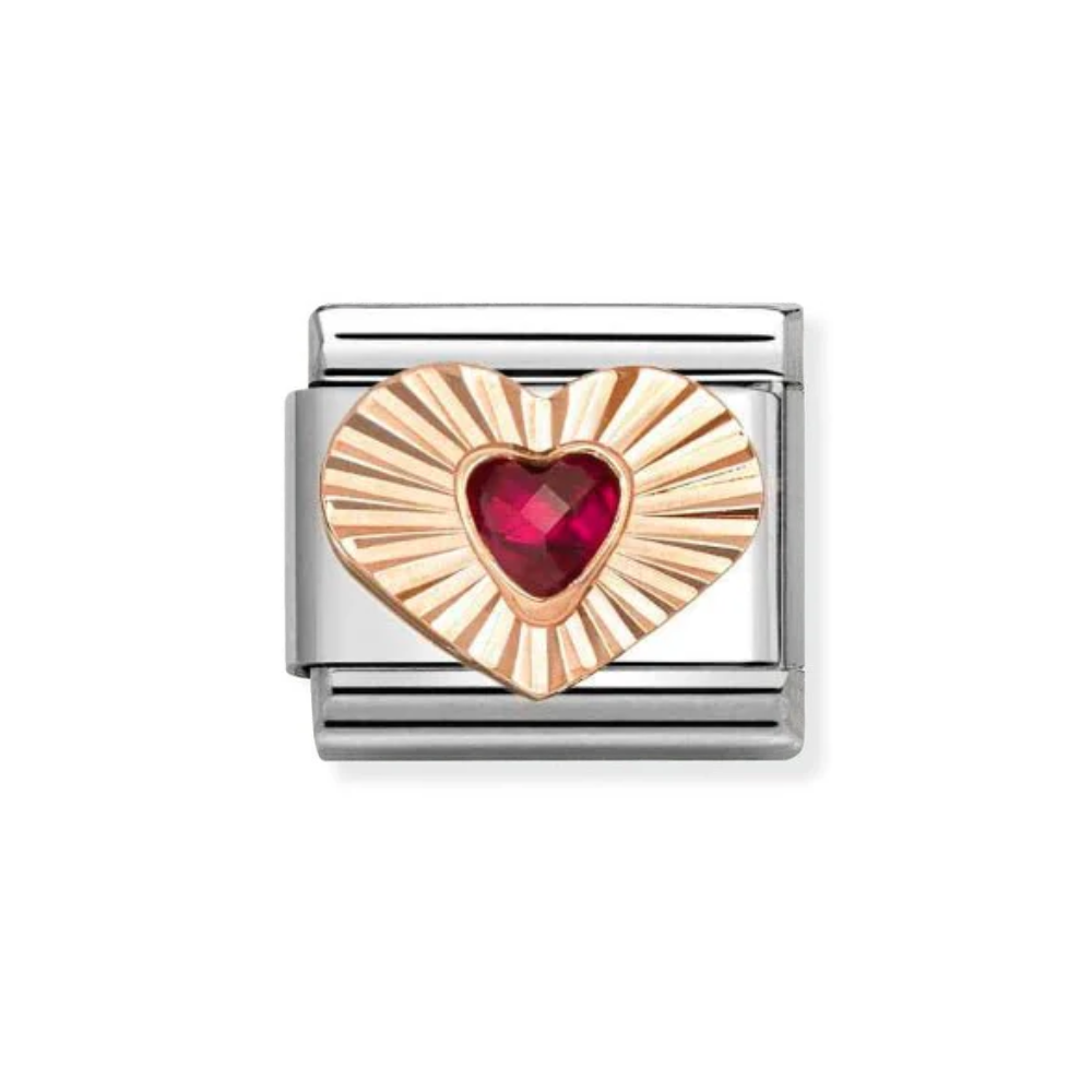 Nomination Rose Gold Heart With Red CZ Heart Charm