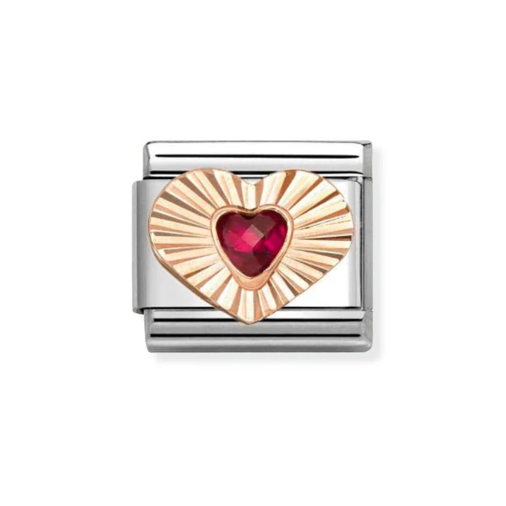 Nomination Rose Gold Heart With Red CZ Heart Charm