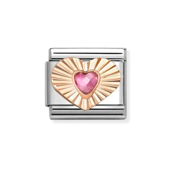 Nomination Gold and Pink and  Classic Diamond Heart CZ, Charm