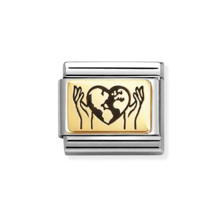Nomination Gold  Classic Plates  Hands with Globe Charm