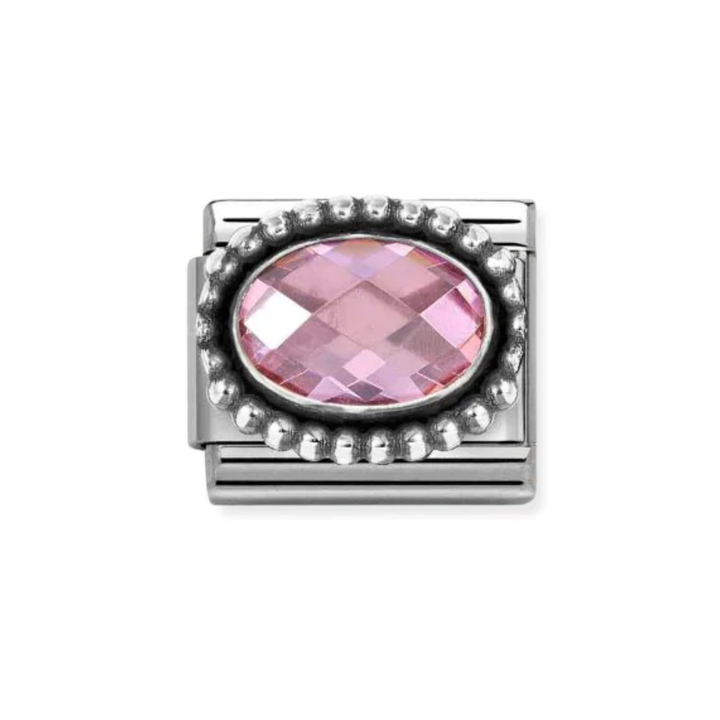 Nomination Classic Silver CZ Light Pink Oval Beaded Charm