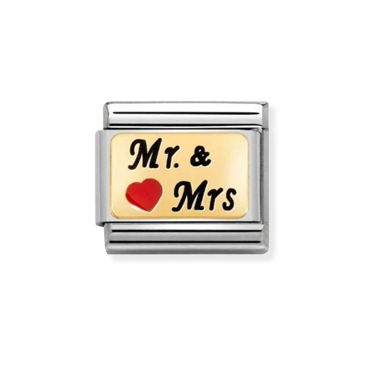 Nomination Gold  Classic Plates , Enamel Mr and Mrs with Heart Charm