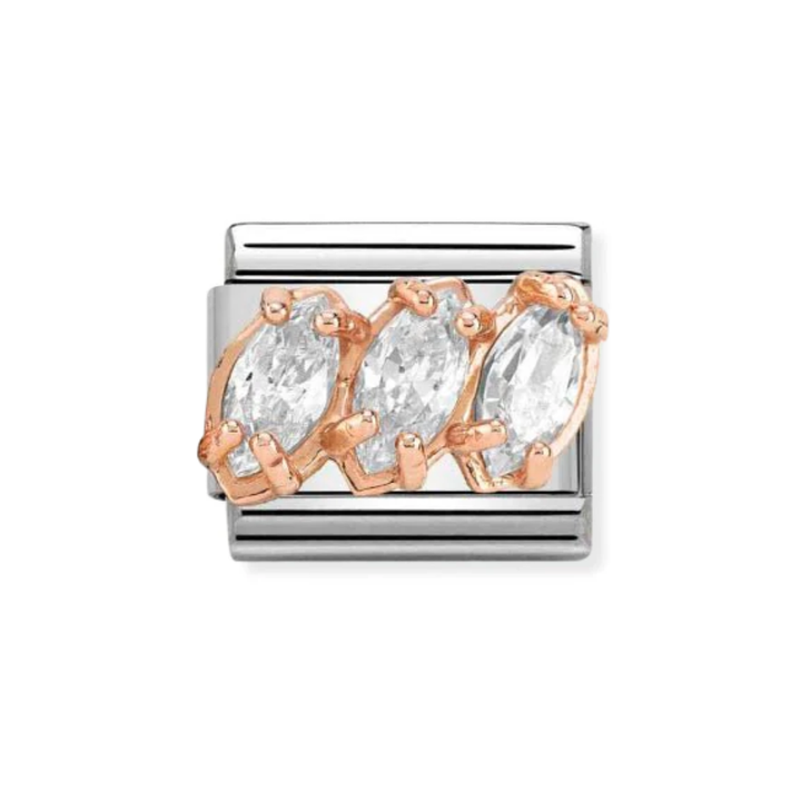 Nomination Rose Gold (R) and White  Classic Zirconia Stainless , CZ and Trilogy Charm