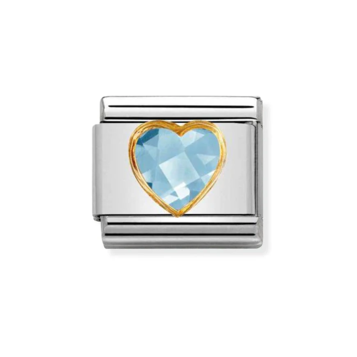 Nomination Gold Light and Blue  Classic Heart Faceted CZ Charm