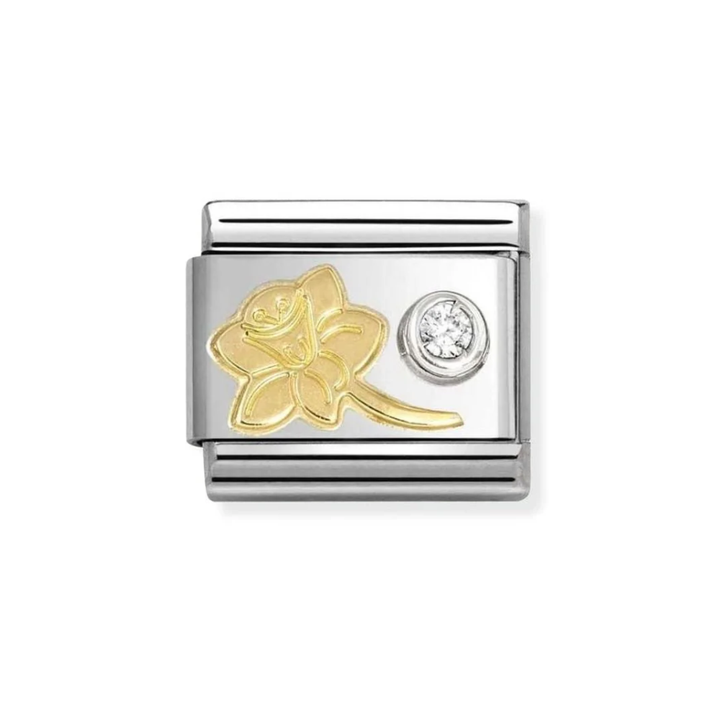 Nomination Classic Gold Daffodil Flower CZ Charm