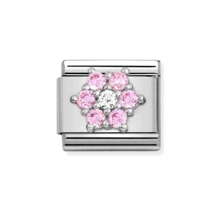 Nomination Silver With Pink CZ Flower Charm