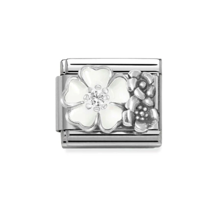 Nomination Silver Floral Cluster With White Flower Charm