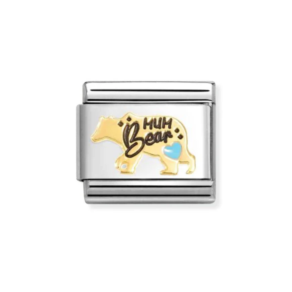Nomination  Stainless  Yellow Gold Light Blue Mum Bear Link Charm