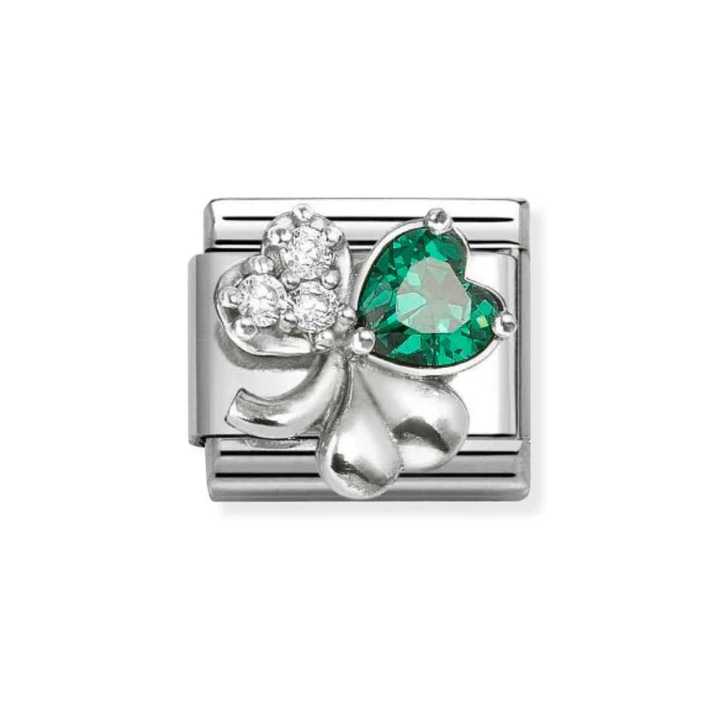 Nomination Silver, Rich White and Green  Classic Love Symbols , CZ and Clover Charm