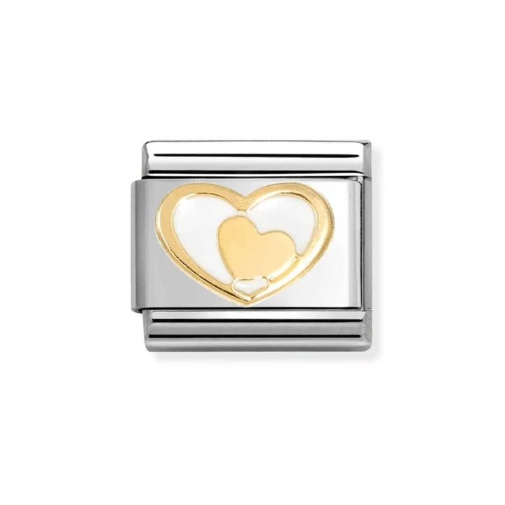 Nomination Classic Gold White Heart in Heart Charm