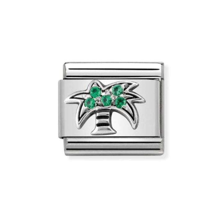Nomination Silver and Green  Classic Love Symbols  , Cubic Zirconia and Palm with CZ Charm