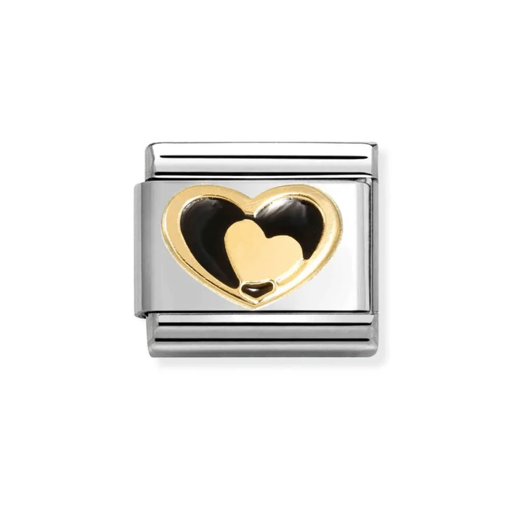 Nomination Classic Gold Black Heart in Heart Charm