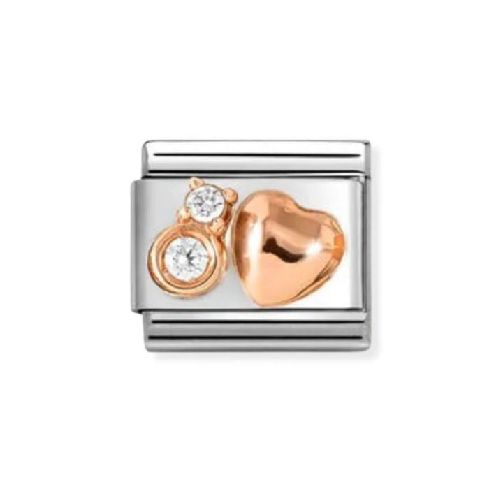 Nomination Rose Gold &amp; CZ White Rounded Heart with 2 CZ Charm