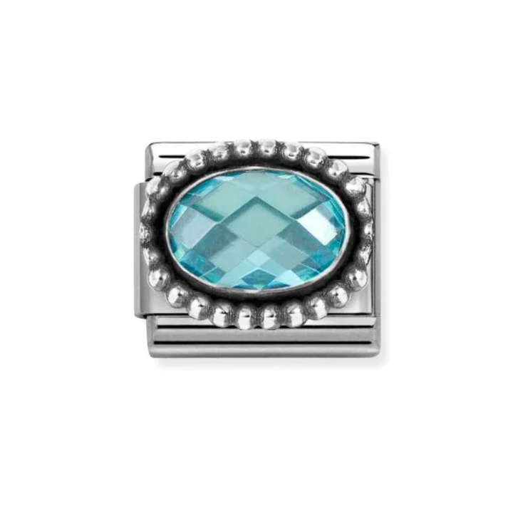 Nomination Classic Silver CZ Light Blue Oval Beaded Charm