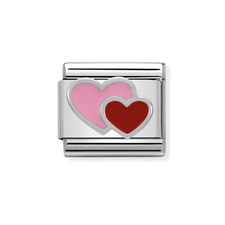 Nomination Classic Silver Pink and Red Double Heart Charm