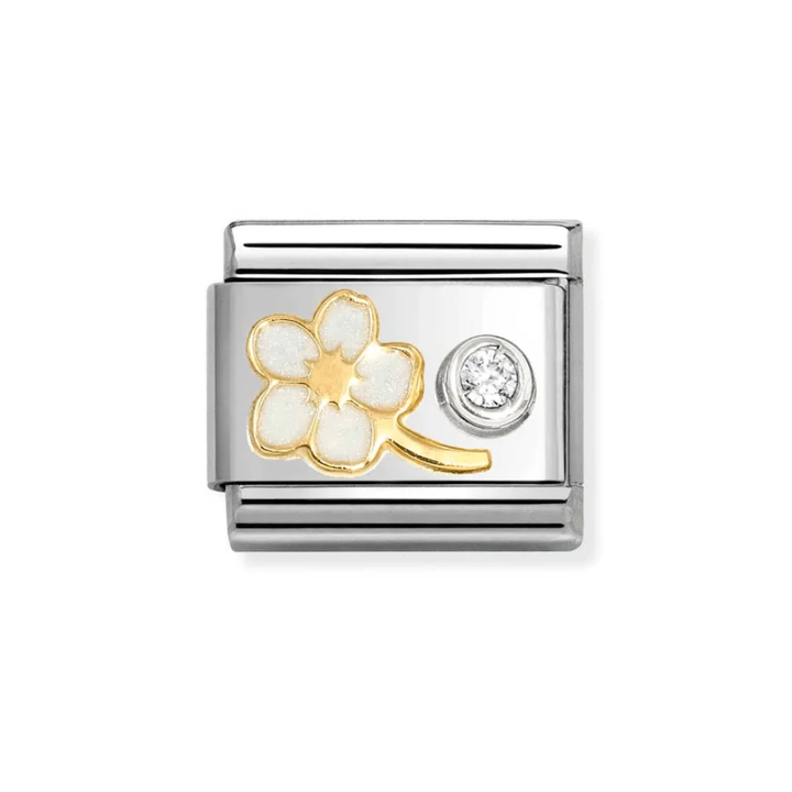 Nomination Classic Gold CZ Forget-Me-Not Flower White Flower Charm