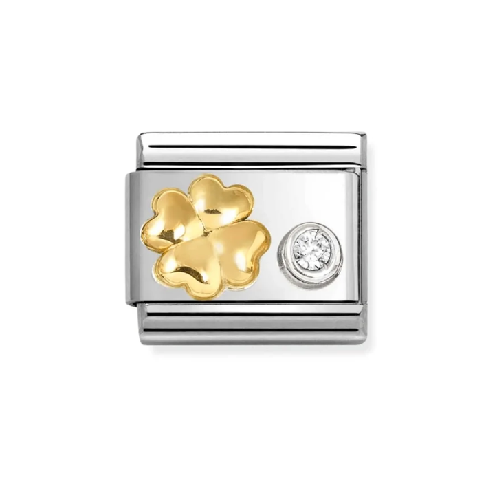 Nomination Classic Gold Raised CZ Four-leaf Clover Charm
