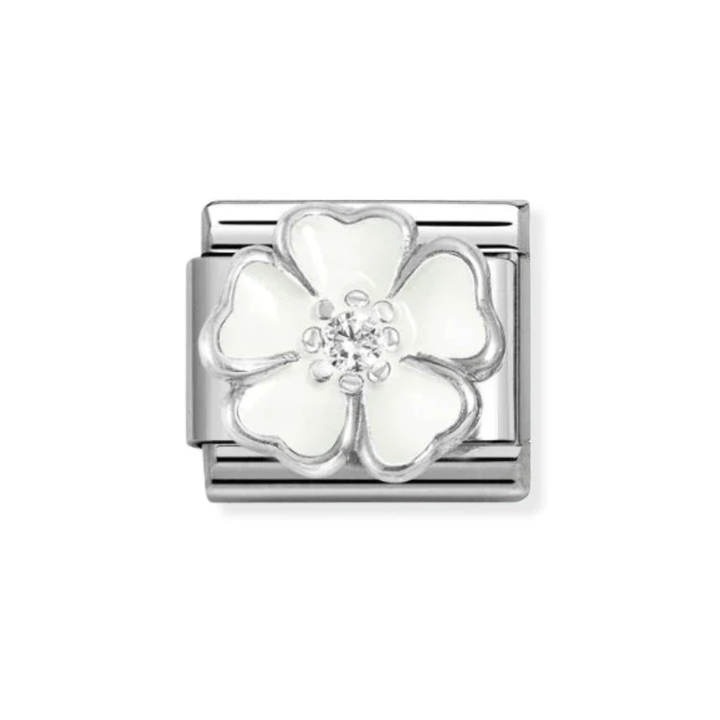 Nomination Classic Silver with White Flower with CZ Charm