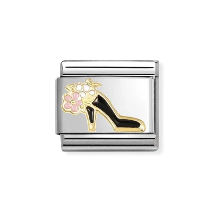 Nomination Classic Gold Shoe with Black Flower Charm
