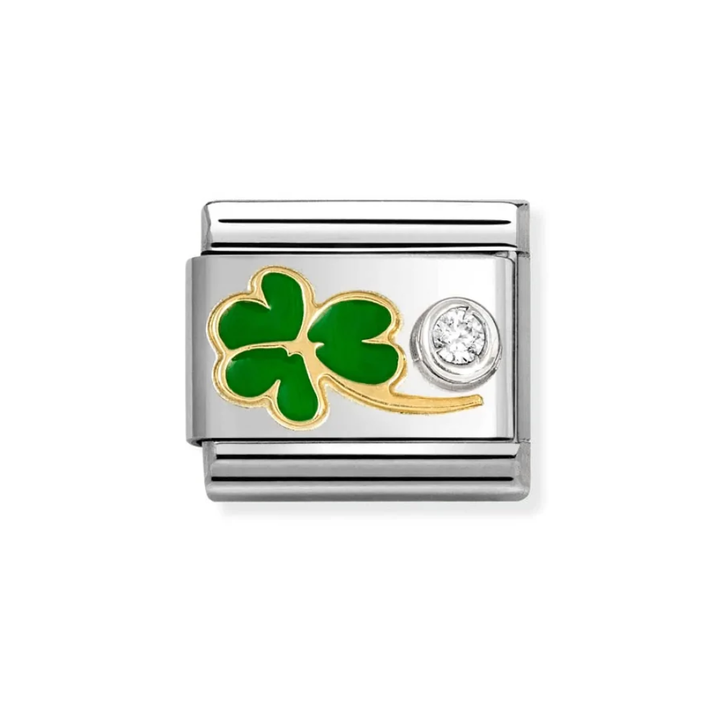 Nomination Classic Gold CZ Green Clover Charm