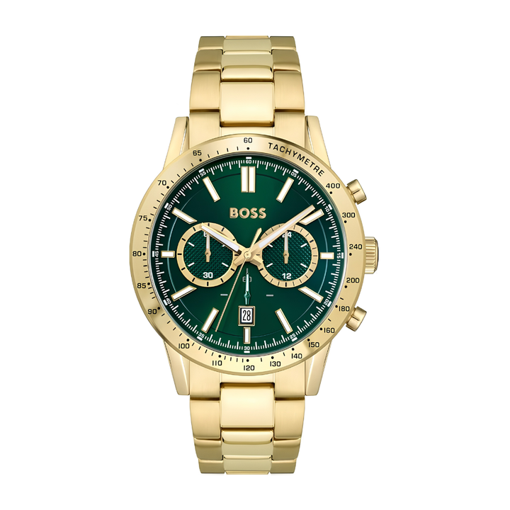 Boss Gold and Green Allure Round Mens IP Bracelet Watch