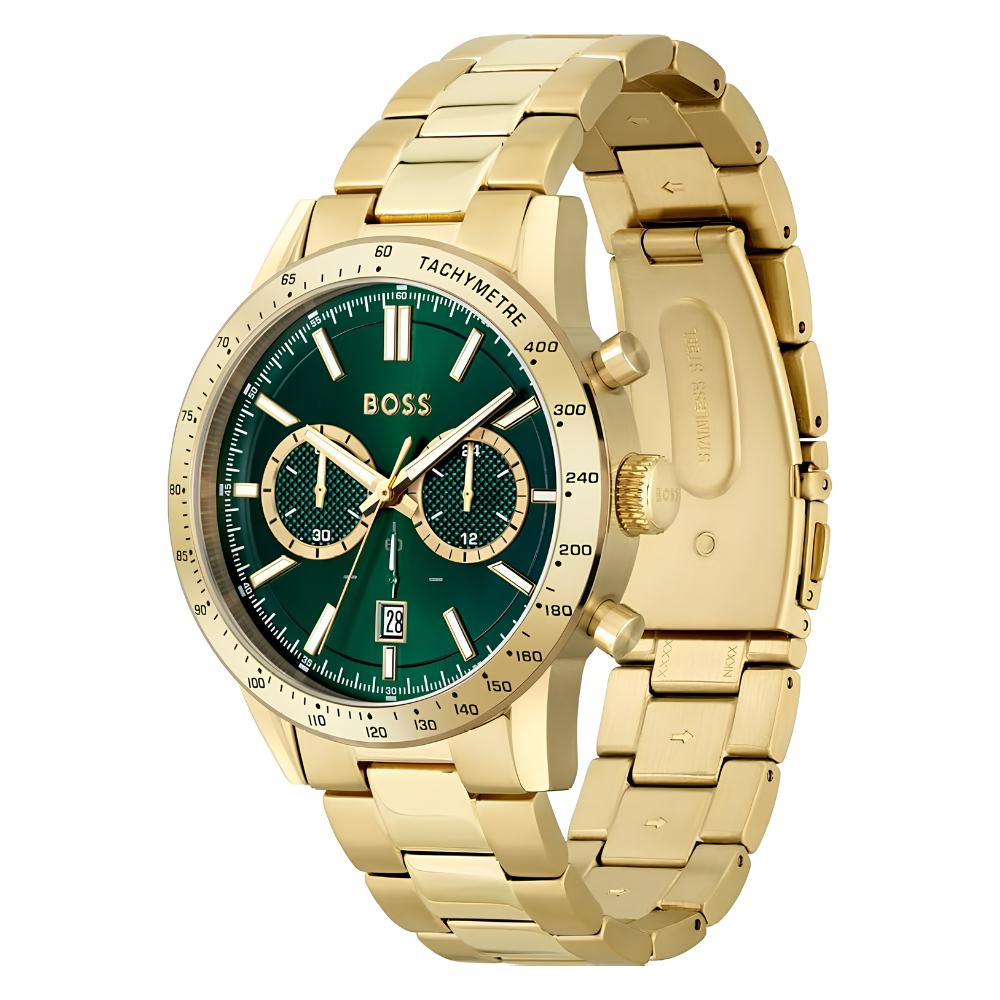Boss Gold and Green Allure Round Mens IP Bracelet Watch