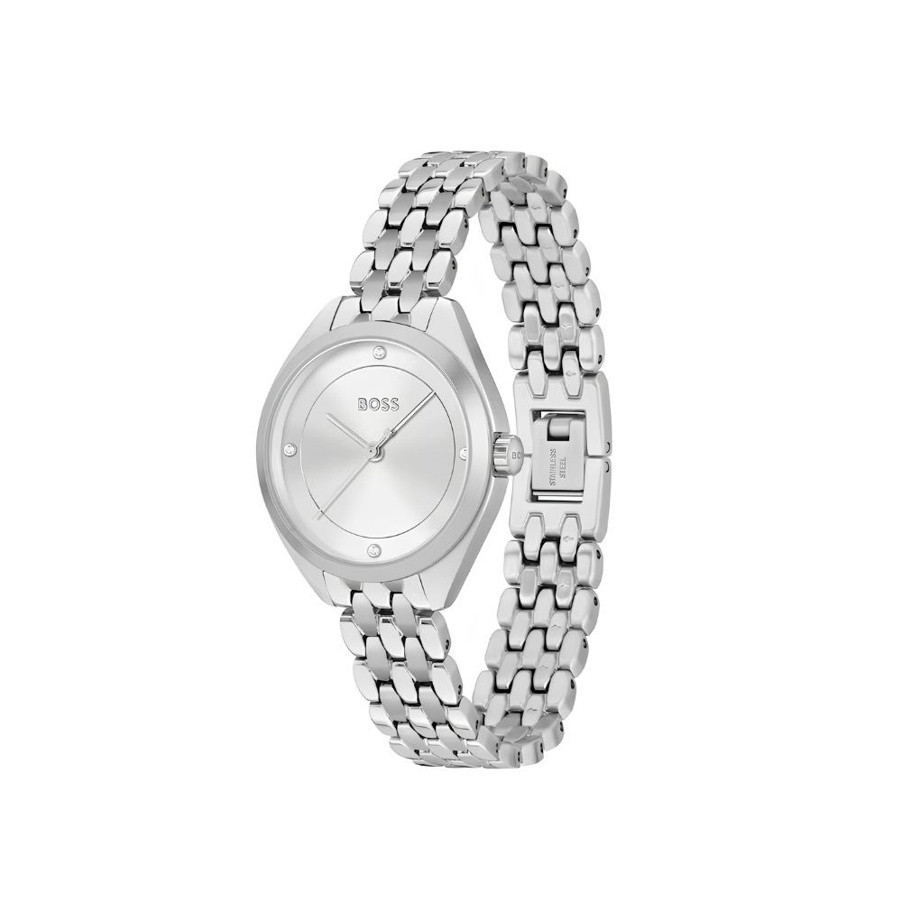 Boss Silver White Mae Round Womens Link Bracelet Watch
