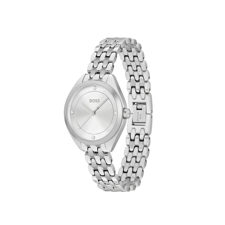 Boss Silver White Mae Round Womens Link Bracelet Watch