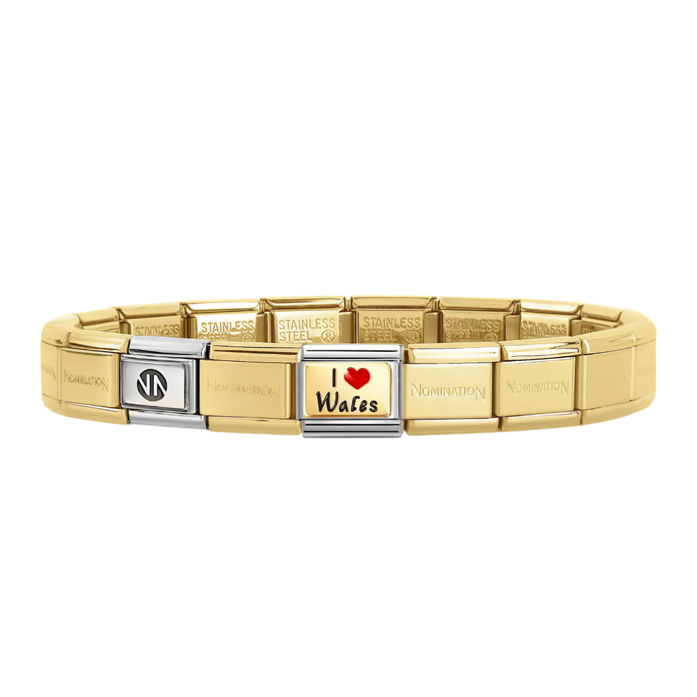 Nomination Gold Starter Bracelet With Gold I Love Wales Charm