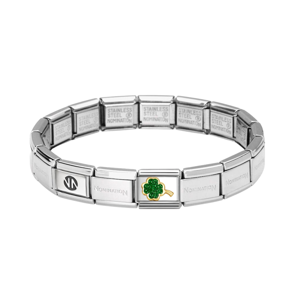 Nomination Silver Starter Bracelet With Gold Glitter Clover Charm