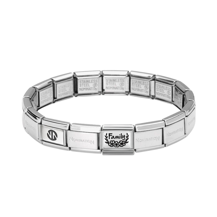 Nomination Silver Starter Bracelet With Family With Flowers Charm