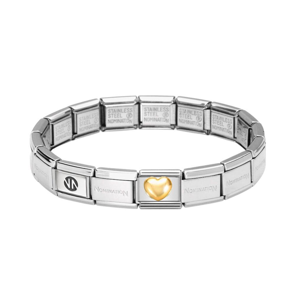 Nomination Silver Starter Bracelet With Gold Raised Heart Charm