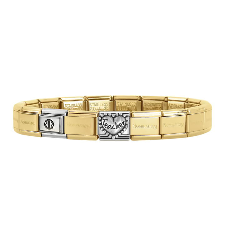 Nomination Gold Starter Bracelet With Teacher Beaded Heart Charm